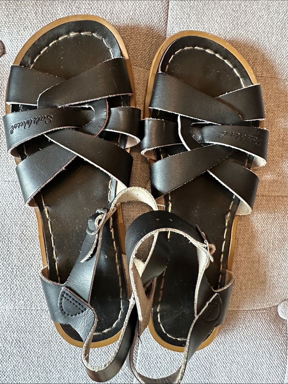 Salt Water Sandals by Hoy Black Leather Crisscross Strap Sandals